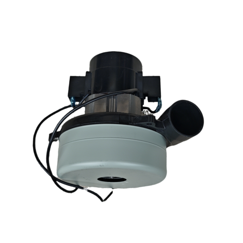 Vacuum motor compatible with Tennant T3 and T3e, 24V DC 500W, side view