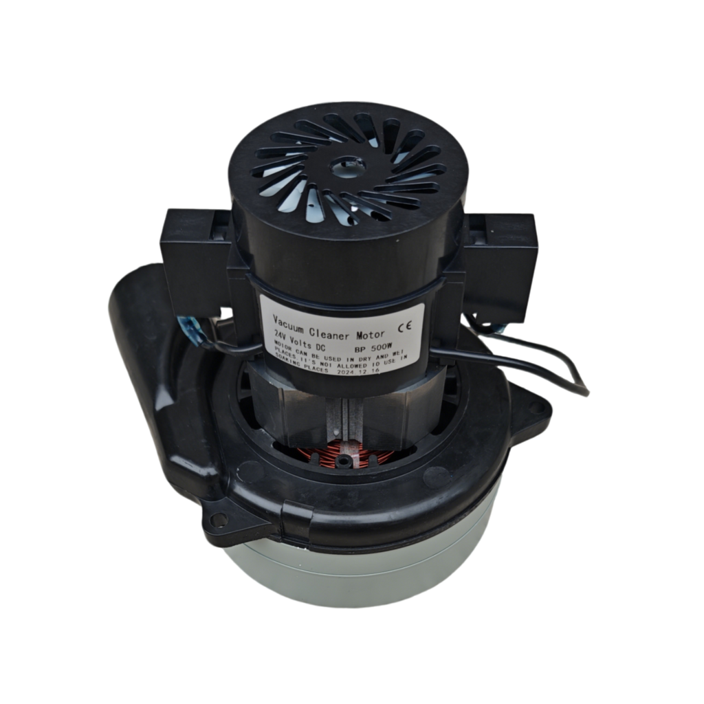 Vacuum motor compatible with Tennant T3 and T3e, 24V DC 500W, label view